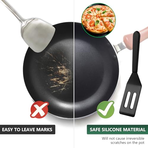 2 Pack】Kunovo Small Spatula for Nonstick Cookware Mini Spatulas for kitchen Use (Black-2)