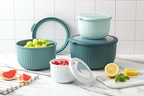 4pc Plastic Mixing Bowl Set with Lids (Teal / 8 Piece Set - Deep Bowls)