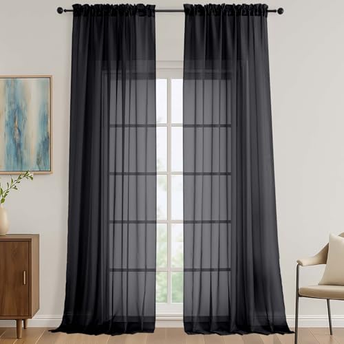 Black Sheer Curtains 120 Inches Long 2 Panels Set (Black / 59"W x 120"L (Pack of 2))