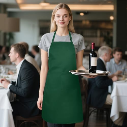 2 Pack Kitchen Aprons with 2 Pockets for Women Men (Green)