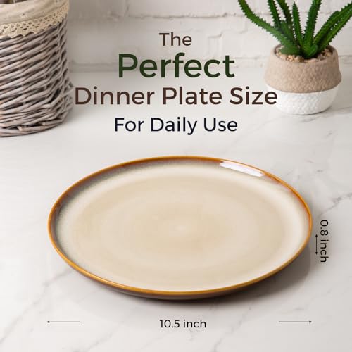 Ceramic Dinner Plates Set of 6 (10.5 Inch for 6 / Reactive-Kahki)