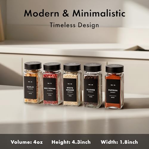 Glass Spice Jars with Label (Black Stainless Steel Lid)