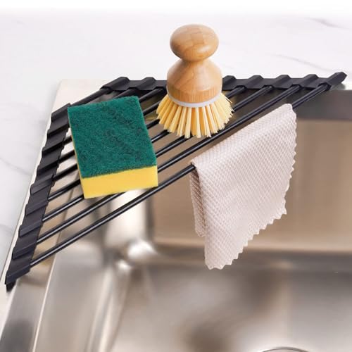 Triangle Roll Up Dish Drying Rack with Silicone Coating (Black)