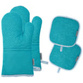 4Pcs Oven Mitts and Pot Holders Set (Turquoise)
