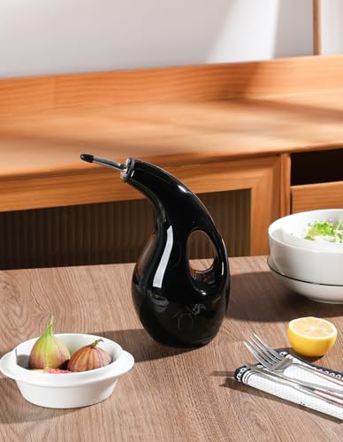 Sweejar Ceramic Olive Oil Dispenser Bottle (Black / 24 Oz(Hollowed))