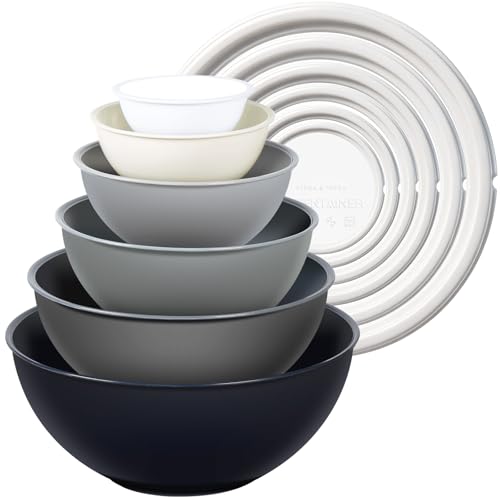 Plastic Mixing Bowls with Lids Set for Kitchen (Gray)