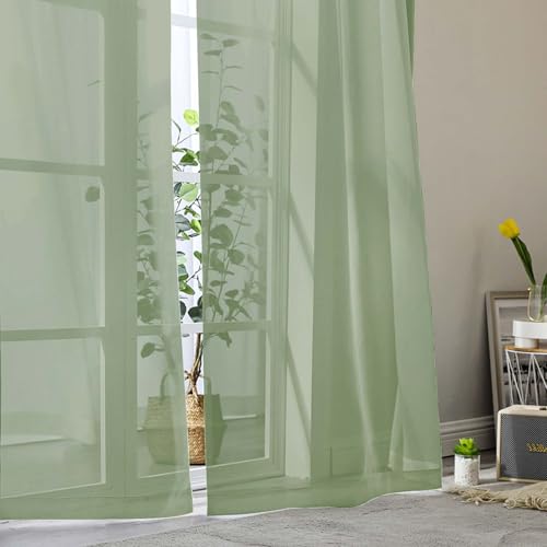 Sheer Sage Green Curtains for Bedroom Living Room 63 Inch Length 2 Panels (Sage Green / 42"W x 63"L (Pack of 2))