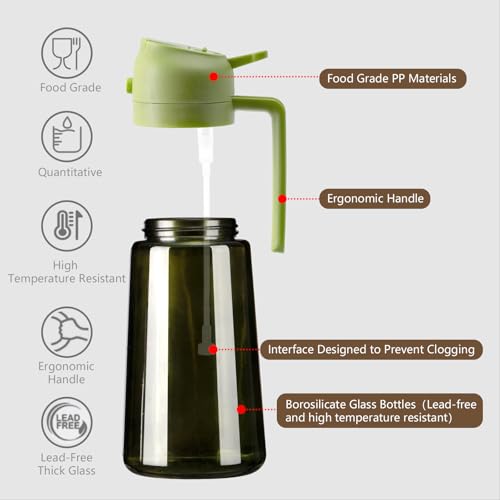 2PCS Olive Oil Dispenser and Oil Sprayer (Grey&Green / 2 Pack)