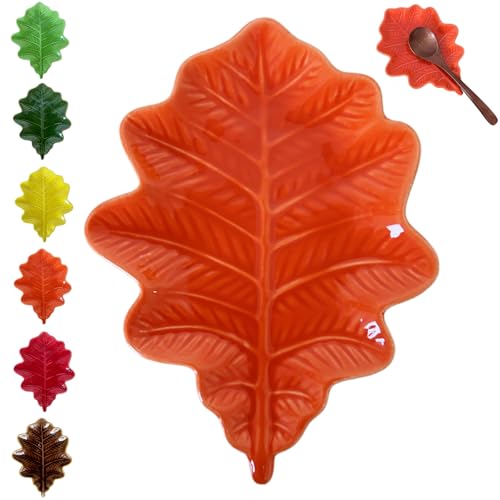 Cute Ceramic Spoon Rest & Holder for Stove Top & Kitchen Counter Ladle Holder Cooking Spoon Coffee Spoon Rest Utensil Rest Spatula Rest (Oak, Fall Orange)