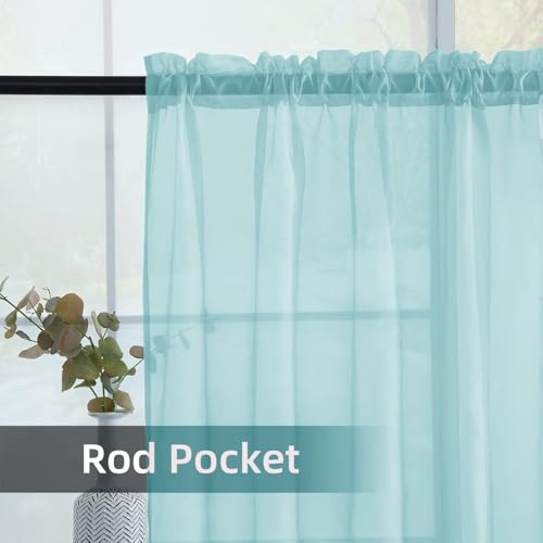 Solid Sheer Rod Pocket Curtain Voile Draperies 2 Panels White Beige Black Grey Ivory 52 Inch Width 96 Inch Long 1 Pair for Kitchen Bedroom Children Living Room Yard (Sky Blue / 52"W x 96"L (Pack of 2))