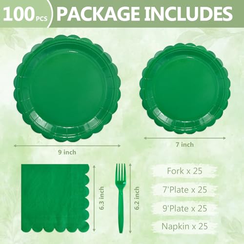 100 Pcs Green Plastic Plates (Green 100 Plate Set / 7 & 9-inch Set)