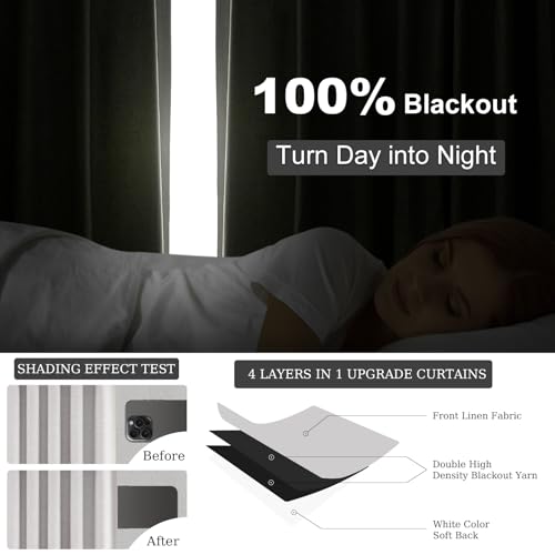 Grey Beige 78 Inch Long Curtains for Sliding Door Closet Doors 100% Blackout Curtains for Living Room Bedroom Back Tab Pleated Heat Blocking Insulated Drapes with Hooks (Grey Beige / 52"W x 78"L (Pack of 2))