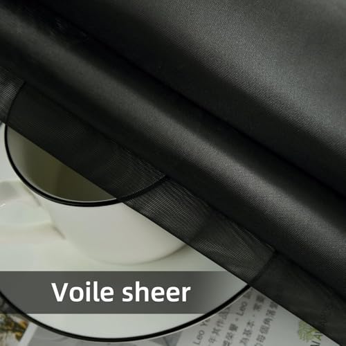 Solid Sheer Rod Pocket Curtain Voile Draperies 2 Panels White Beige Black Ivory Coffee 26 Inch Width 30 Inch Long 1 Pair for Kitchen Bedroom Children Living Room Yard (Black / 26"W x 30"L (Pack of 2))
