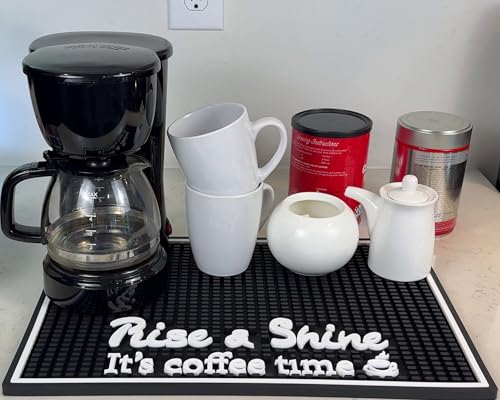 Rise and Shine It's Coffee Time Sign Silicone Bar Mat 18x12 in (Rise & Shine)