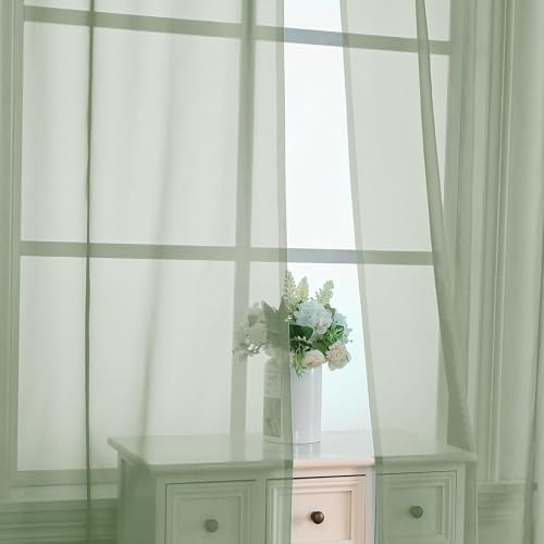 Sheer Bedroom Curtains 2 Panel Sets 84" Inch Length (40"W x 84"L (Pack of 2) / Sage Green)
