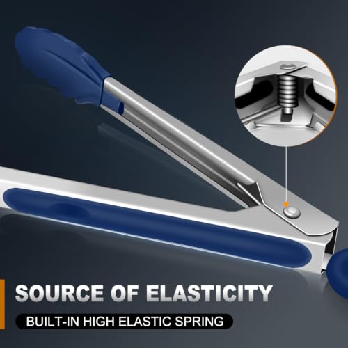Tongs For Cooking (7+9+12 inch / Blue Silicone 3Pcs)