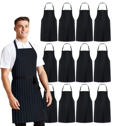 black apron for women black aprons bulk chef apron for men grilling aprons for men Green Stipes (Pack of 12 / Black (Blue Stripe))