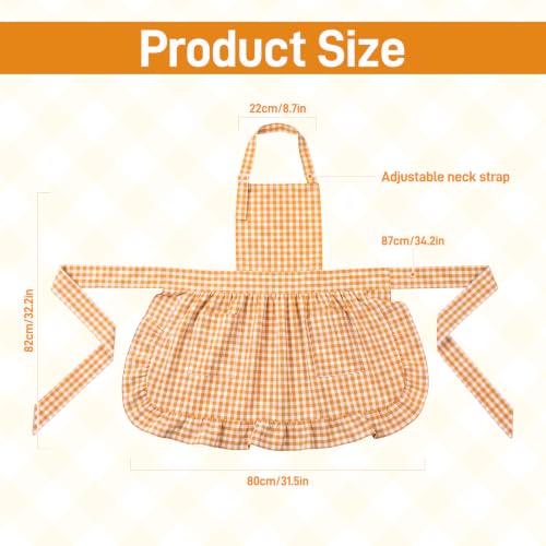 Vintage Apron Ruffle Dress Women 2 Pockets (Yellow / Gingham)