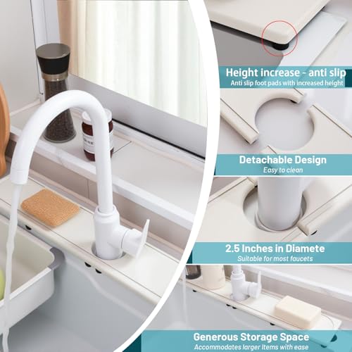 Faucet Mat for Kitchen Sink with Raised Feet (23.7" x 4" / White Gray Style 2)