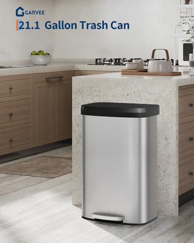 21 gal 80 L Stainless Steel Trash Can with Lid (Silver / 21.1 Gallons)