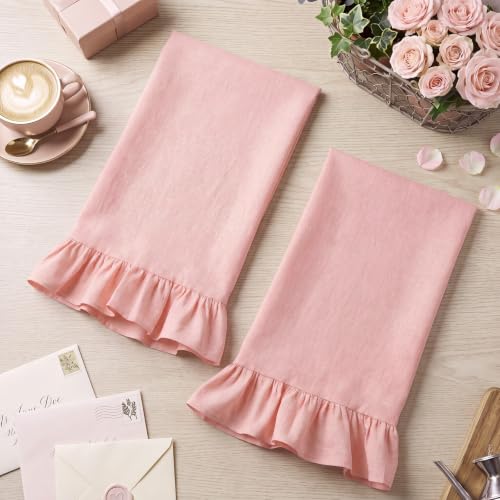 2 Pcs Light Pink Kitchen Towels Retro Towels Cotton Ruffled (Light Pink / Retro)