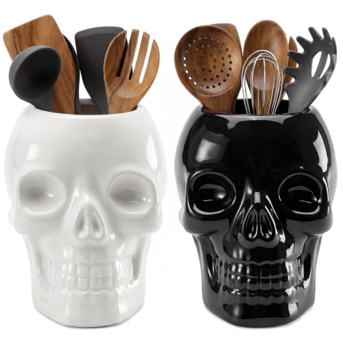 2 Pcs Halloween Skull Utensil Holder Halloween Kitchen Decoration (Skull)