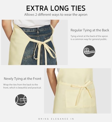 2 Pack Adjustable Bib Apron Waterdrop Resistant with 2 Pockets Cooking Kitchen Aprons for Women Men Chef (Cream / 2 Polyester)