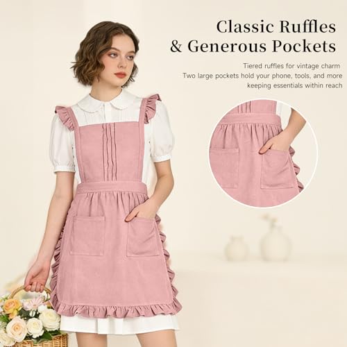 Vintage Ruffle Apron for Women (Pink)