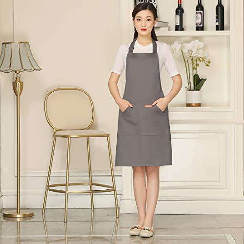 Adjustable Canvas Aprons for Women Men with 2 Pockets (#1 Adjustable Gray Minimalist)