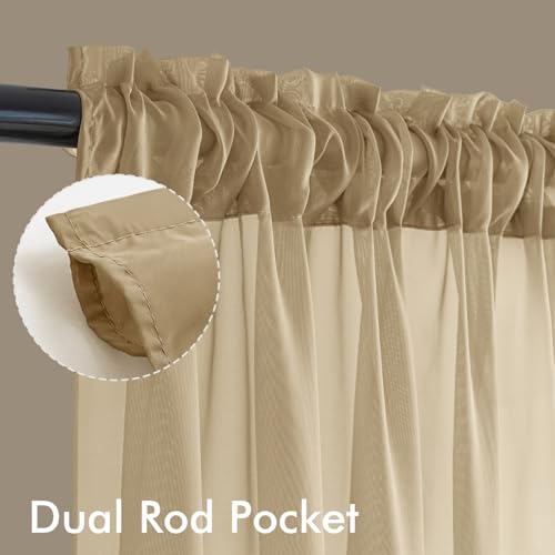 Beige Sheer Curtains 72 Inches Long 4 Panels 42 x 72 Inches (42"W x 72"L (Pack of 4) / Beige)