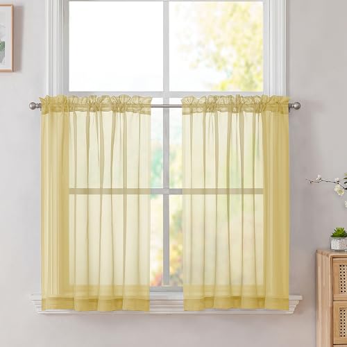 Yellow Short Sheer Kitchen Cafe Curtains 36 x 42 Inch (Yellow / 42"W x 36"L (Pack of 2))