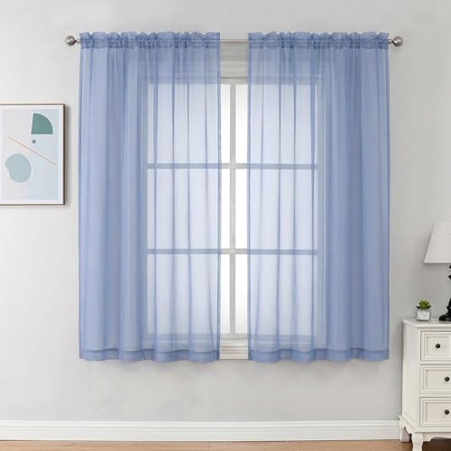 Sheer Curtains 63 Inch Length 2 Panels (Denim Blue / 42"W x 63"L (Pack of 2))
