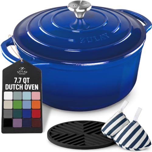 7.7 Quart Enameled Cast Iron Dutch Oven Pot with Lid (Blue / 7.7 Quart)