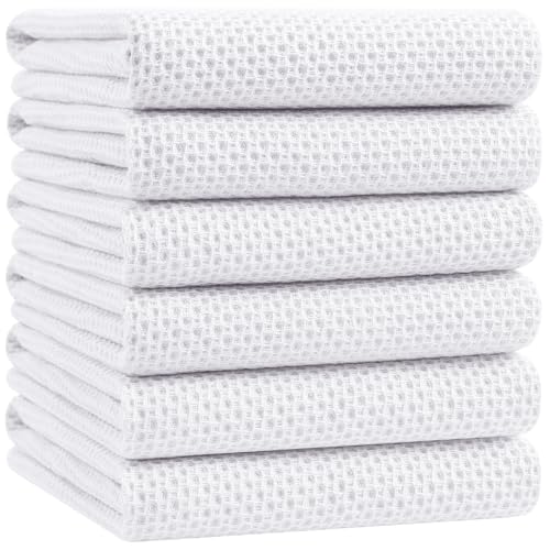 100% Cotton Oversized Waffle Weave Kitchen Towels 6 (White / 20 X 28 - 6 Pack)