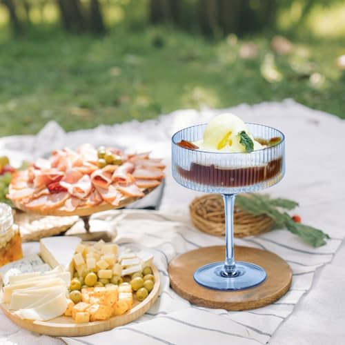 6 Pieces Martini Glasses 10.5oz Plasitc Ribbed Coupe Glasses Champagne Shatterproof Acrylic Vintage Cocktail Glassware Margarita Wine Glasses Disposable Cups for Parties Wedding Anniversary Bar Blue (Blue / 6 PCS)