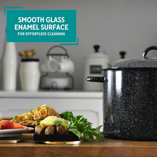 7.75 Qt Enamel Stock Pot for Canning (7.8 Quarts / Black)