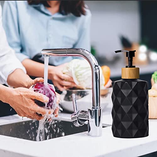 Black Glass Soap Dispenser Set with Bamboo Pump (Black)