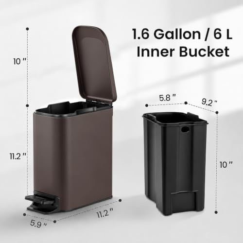 Small Bathroom Trash Can with Lid (Brown)
