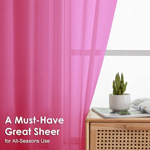 Sheer Curtains 63 inch Length 2 Panels Set for Bedroom Living Room (Hot Pink / 42"W x 63"L (Pack of 2))