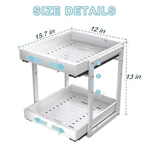 2 Tier Expandable Pull Out Cabinet Organizer (16" Deep / White)