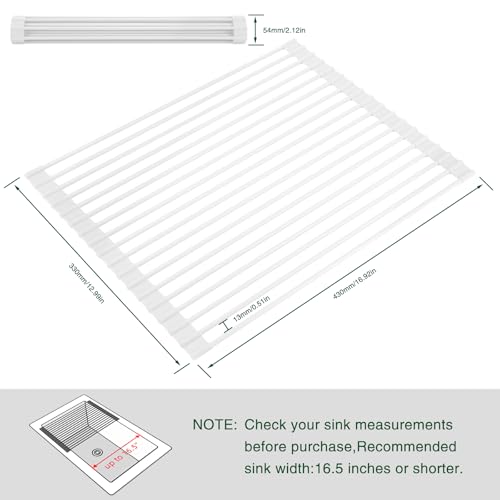 Roll Up Dish Drying Rack (White / Rectangle: 17" x 13")