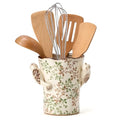 6.34'H Utensil Holder for Kitchen Counter (Green and Beige- 2 Birds)