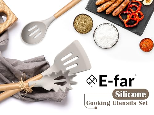Cooking Utensils Set with Holder & Heat Resistant Wood Handle (25 / Khaki)