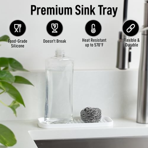 9x3.5) Silicone Sponge Holder for Kitchen Sink - Flexible Multipurpose Soap Tray - Sink Organizer for Kitchen, Bathroom, Makeup, Trinkets & More (White) (White (Medium) / Medium (9x3.5))