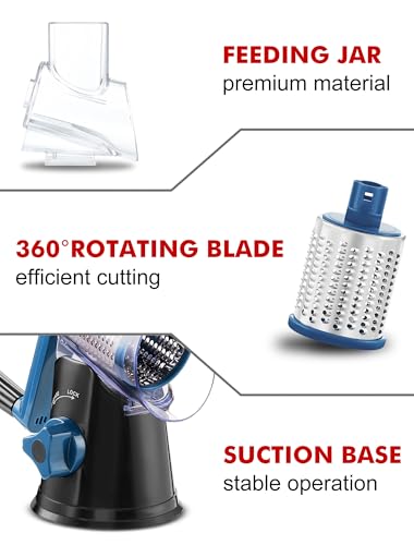 Cheese Grater Hand Crank (Black+Blue / 3 Blades)