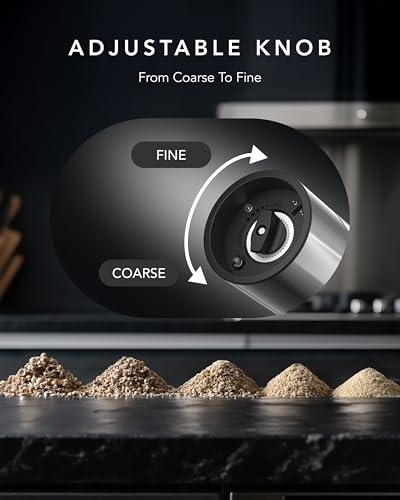 Electric Salt and Pepper Grinder Set Rechargeable (Slim / Bright Silver)