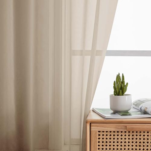 Taupe Sheer Curtains for Bedroom Living Room 45 Inch Length 2 Panels (Taupe / 42"W x 45"L (Pack of 2))