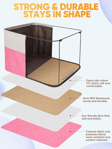 3 Pack Fabric Closet Storage Bins for Shelves (Pink / 3PCS/Small-12x8x8)