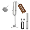 Rechargeable Milk Frother Handheld with Stand (Stand Silver)