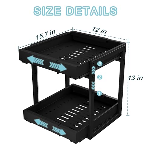 2 Tier Expandable Pull Out Cabinet Organizer (16" Deep / Black)